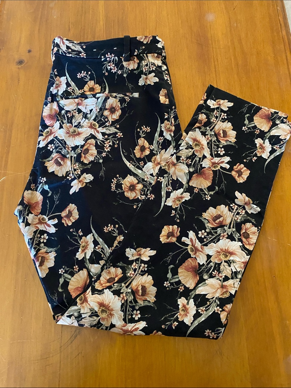 H&M Black Floral Ponte Trousers with Peach Blooms